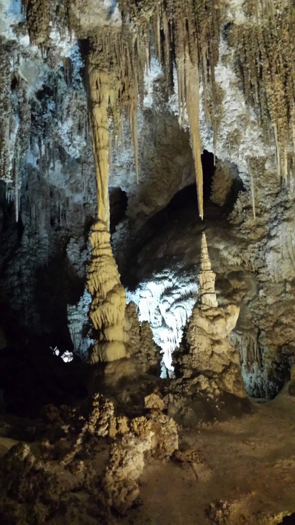 This stalactite and stalagmite have nearly become one of the columns in Carlsbad Caverns.